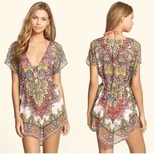 NWT Becca Sheer Tie Bohemian Center Cutout Beach Vacation Cover Up  O/S